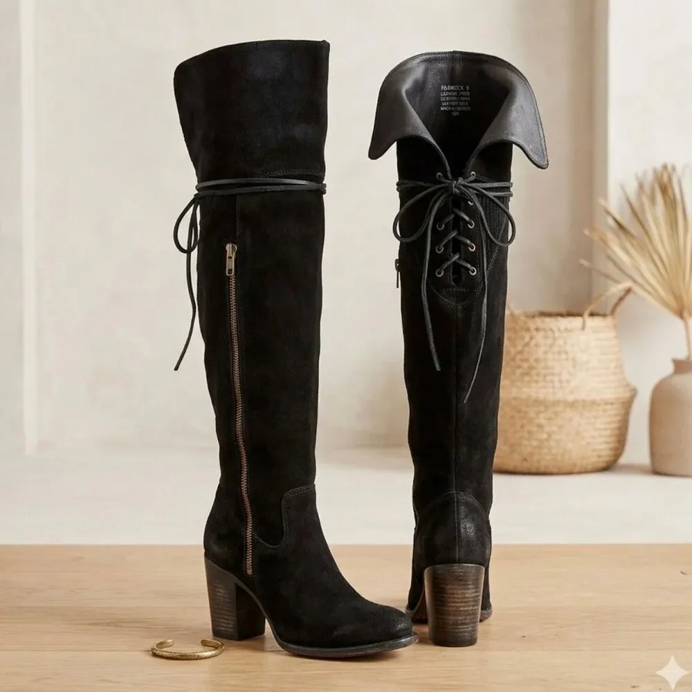 Freebirds by Steven Brock suede black over the knee western boho grunge size 9